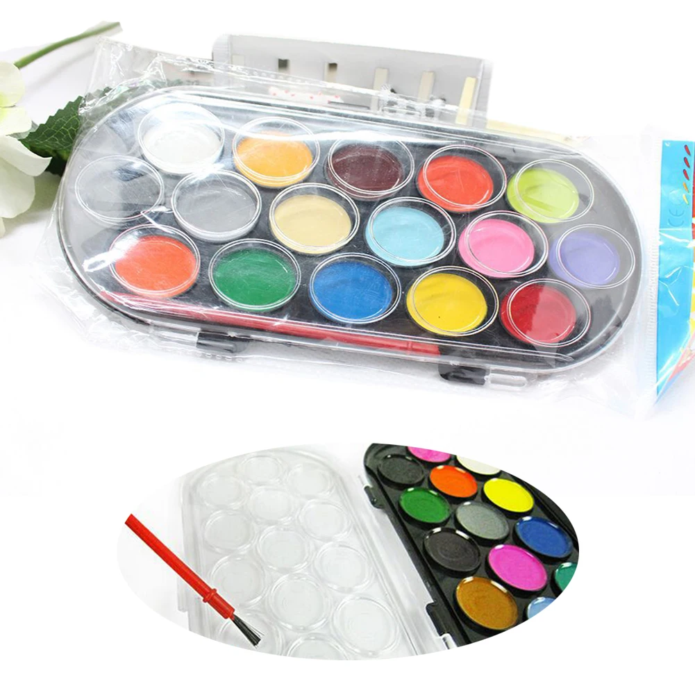 Art DIY Portable 16 Colors Paintbrush Paint Box Water Color Paint Brush Professional Solid Tool Toy Sketch Handwork Gift Kids