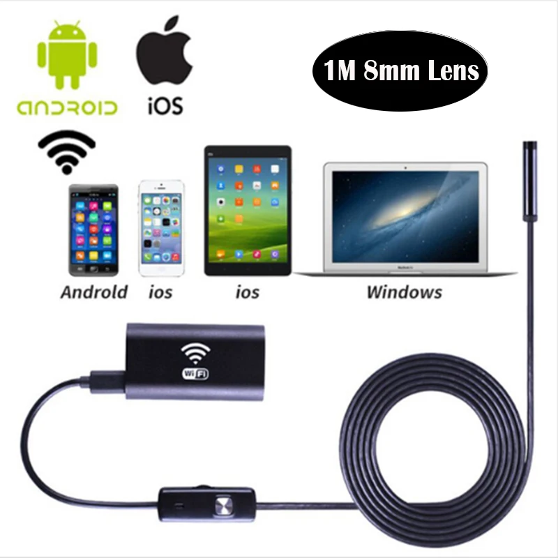 

1m 8mm lens Wireless Wifi Endoscope Camera Android 720P Iphone Borescope Camera Waterproof Endoscopio For Android iPhone PC