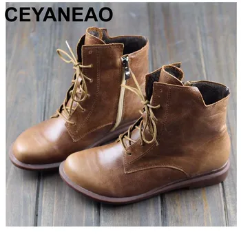 

CEYANEAO Women Winter Boots 100% Authentic Leather Ladies Ankle Boots Plush Warm Shoes Female Winter Footwear (0389-1)