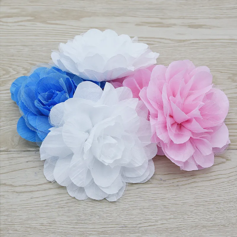 Shabby Lace Mesh Chiffon Craft Fabric Flowers For Baby Headband Hair DIY 30pcs