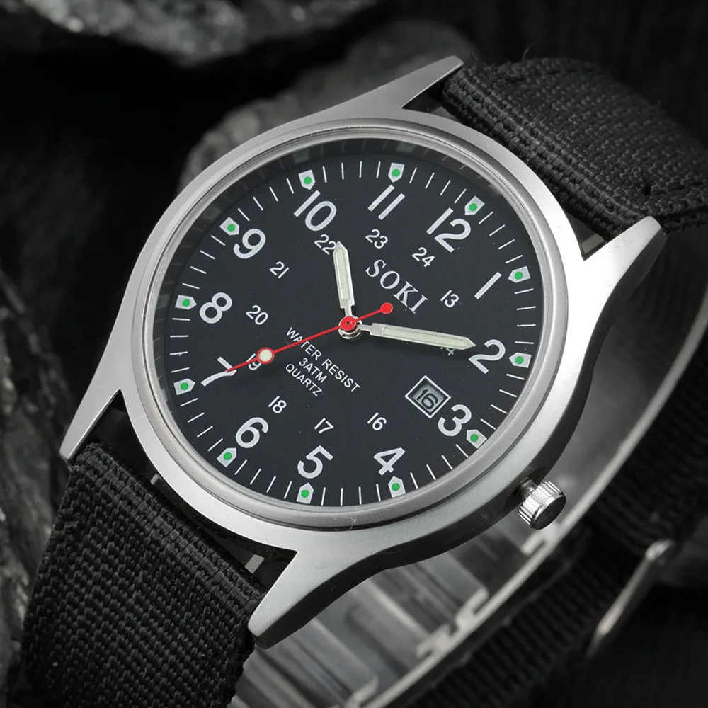 

Fashion Leisure Men Watch Military Army Date Canvas Band Stainless Steel Sport Quartz Wrist Watch Men Business watch men relogio