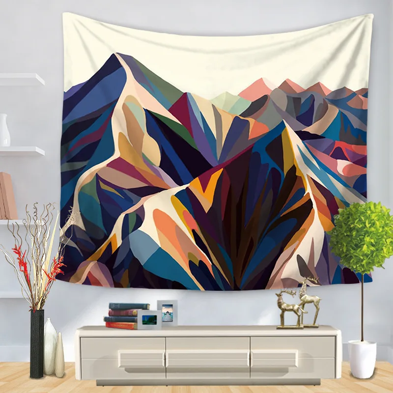 Mountain Printed Hanging Tapestry Watercolor Wall Hanging Tapestries Boho Bedspread Yoga Mat Blanket - Цвет: 3