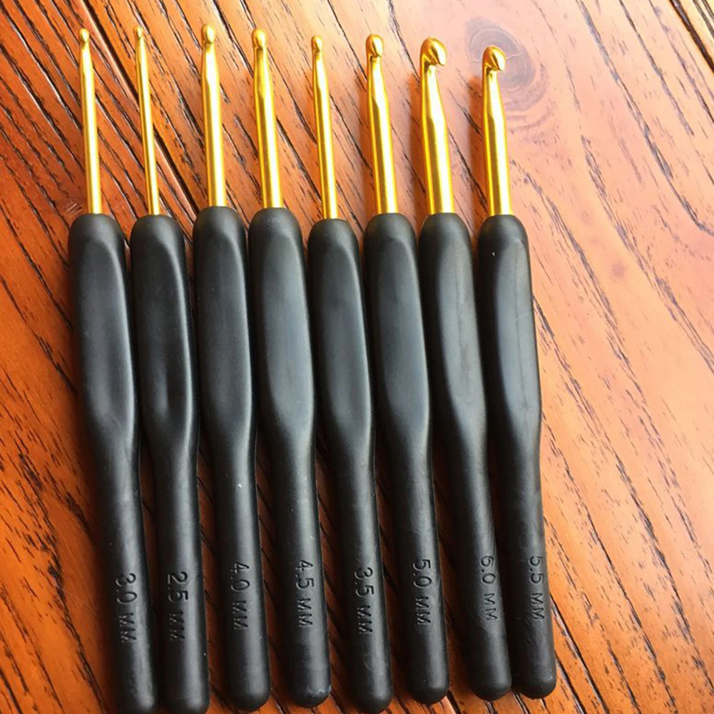 8pcs Handmade Crochet Hook Set Soft Handle Stitches Sewing Tool Home Knitting Needles Aluminum Alloy Grip DIY Ergonomic Portable