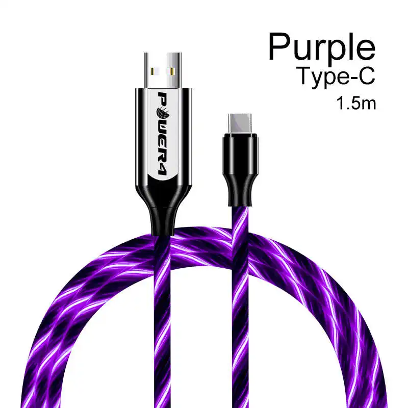 Power4 1,5 м usb type-C кабель для передачи данных для iPhone со светящимся проводом для зарядки Micro USB для samsung Xiaomi кабель зарядное устройство двустороннее - Цвет: Type C-Purple