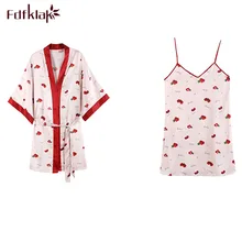 Fdfklak сексуальный комплект из двух предметов с принтом шелковая, сатиновая Пижама Халат весенне-летний халат для женщин для отдыха, комплект домашней одежды, одежда, женские халаты
