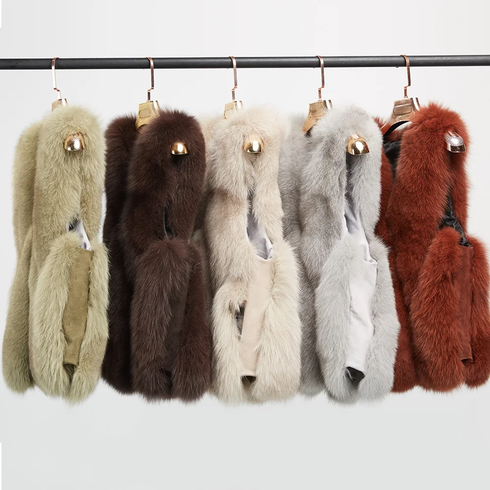 

100% Real Fox Fur Vest Natural Whole Fox Fur Vests Women Regular Gilet Strip Fox Jackets Short Coat