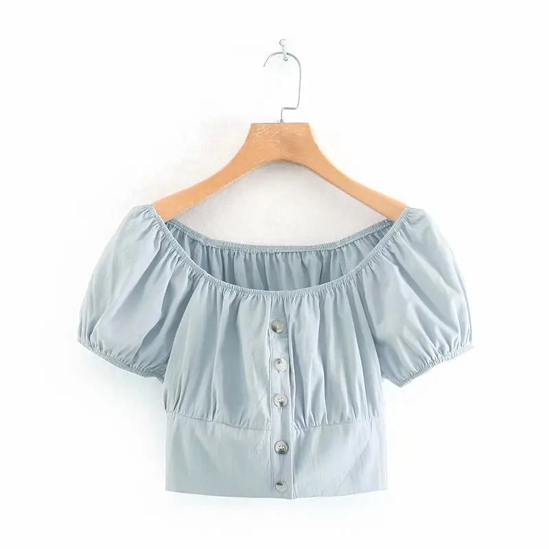 

New style of summer dress in 2019 with a single collar, slim waist, short sleeve, lady's shirt, open shoulder Pullover and fashi