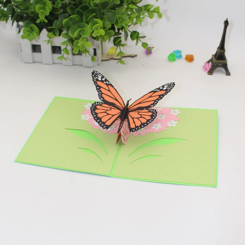 Mother's Day 3D Butterfly Flower Laser Invitation Greeting Cards Envelope Jian 