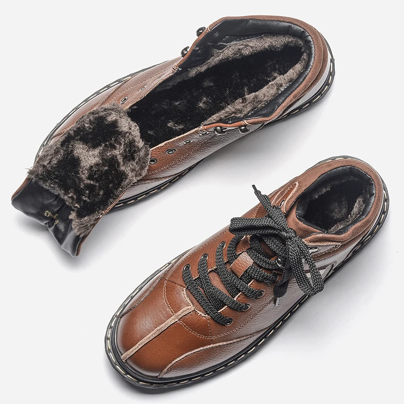 

Natural Cow Leather Winter Boots Size 37~47 Hecrafted Brand Ankle 2018 Warm Winter Shoes #9903