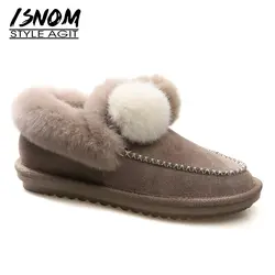 ISNOM модные Женские зимние повседневные ботинки обувь с круглым носком на платформе женские ботинки модные меховые замшевые теплые