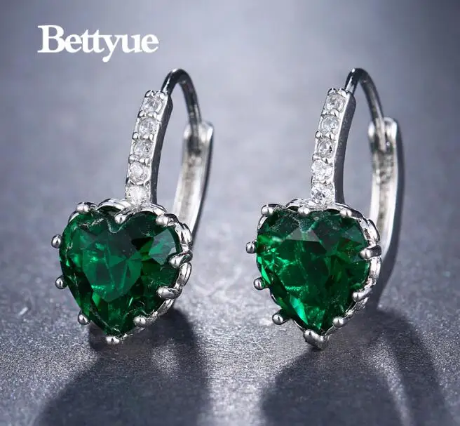 Bettyue брендовые модные милые высокое качество циркон Многоцветный элегантный в форме сердца ювелирные изделия серьги для женщин вечерние подарки - Окраска металла: green