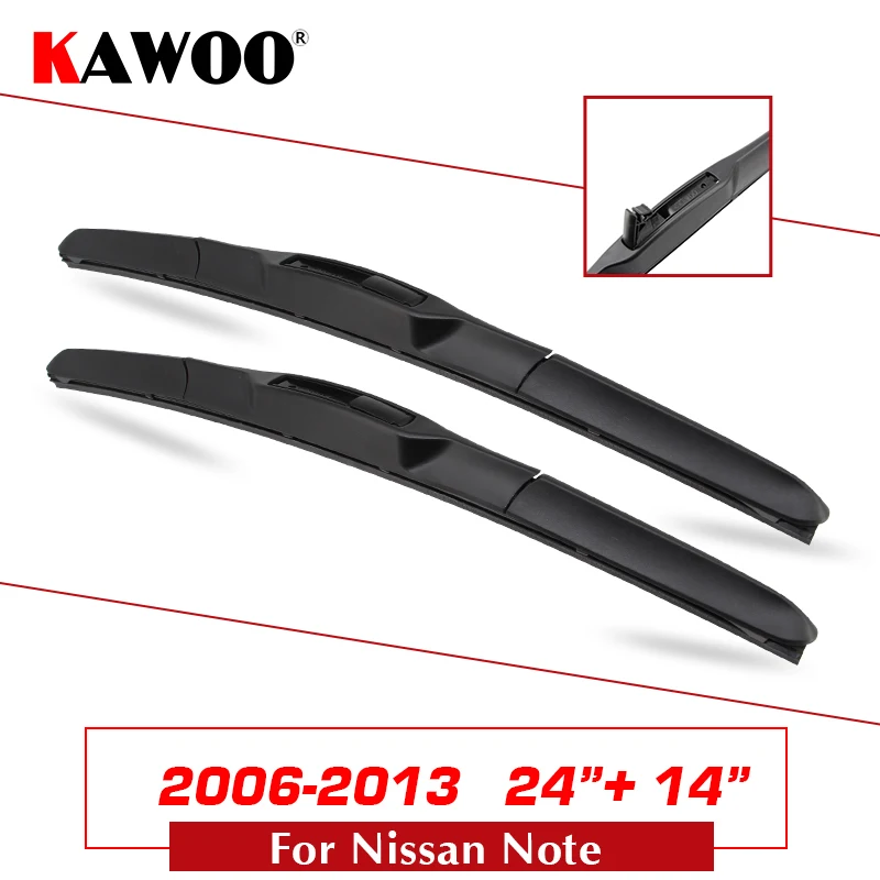 KAWOO For Nissan Note Car Soft Rubber Wipers Blades Fit U Hook Arm 2006 2007 2008 2009 2010 2011 2012 2013 - Цвет: Note 2006-2013 2414