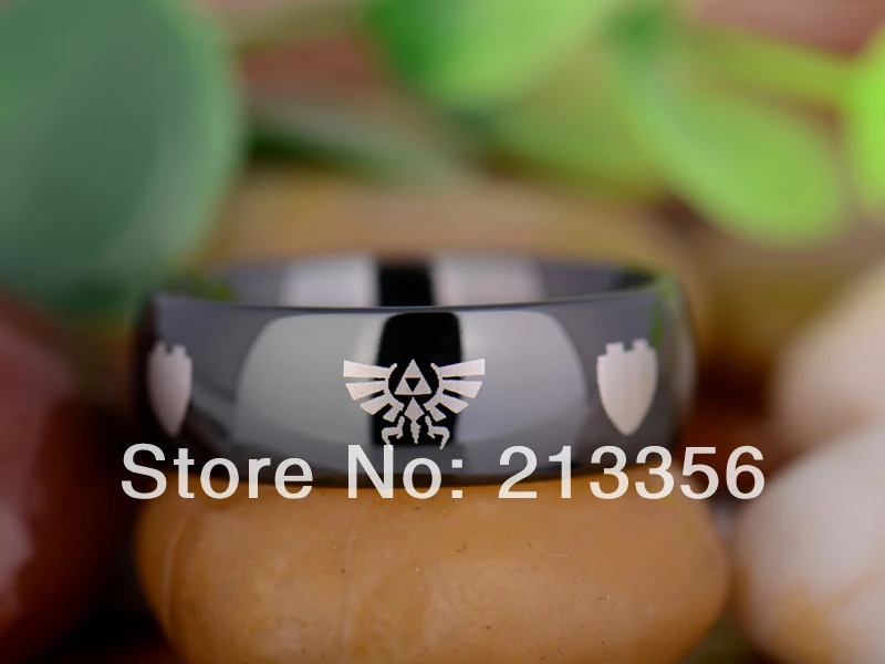 

Free Shipping UK Russia Brazil USA Hot Selling 8MM Black Dome Legend of Zelda New Mens Lord FashionTungsten Carbide Wedding Ring