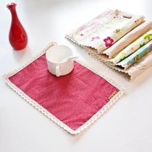 Лен хлопковая салфетка с Кружево двойной слои лен хлопок тканевые салфетки под тарелки изоляции коврики фантазии 20*30 см 6 P шт