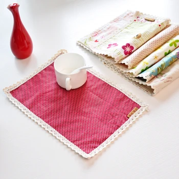 

Linen Cotton Placemat with lace double layer Linen Cotton Fabric Coasters insulation mat fancy 20*30 cm 6 p pcs Free shipping
