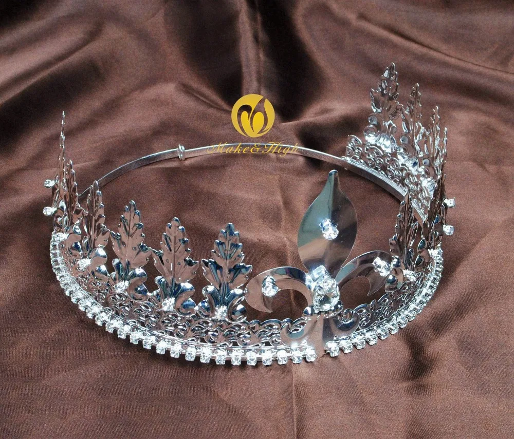 King Prince Tiaras Diadem Imperial Silver Crowns for Men Pageant Party Costumes