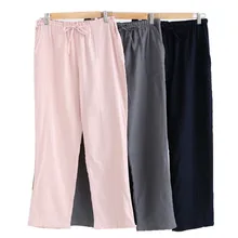 Лето марлевые Хлопковые женские пижамы для сна Повседневная Пижама для пары домашние брюки пижамные штаны женские просвечивающие брюки