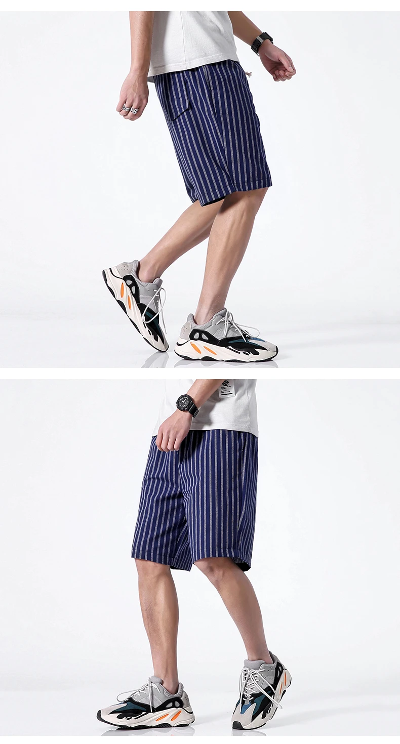 Новые летние шорты Для мужчин модные полосатые прямые Повседневное пять брюки человек уличная тенденция дикий хип-хоп свободные шорты M-5XL