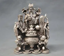 Lv TNUKK China Prata Bronze Fu Shou 3 Estrela Mammon Menino Estátuas de Peixe Presentes Decorativos Festivo Presentes Presentes Da Amizade.