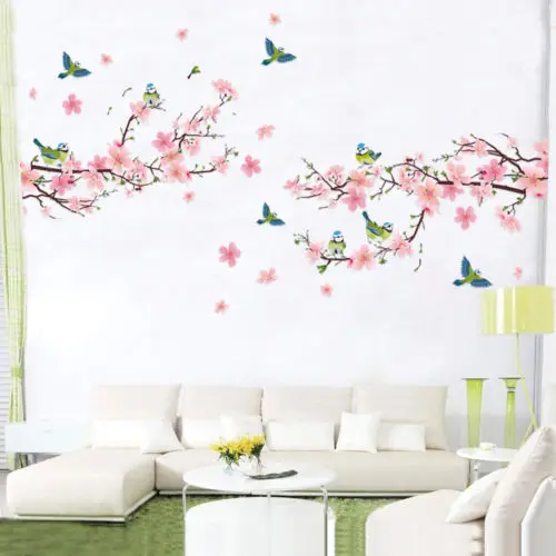 large pink cherry blossoms tree butterfly wall sticker vinyl art