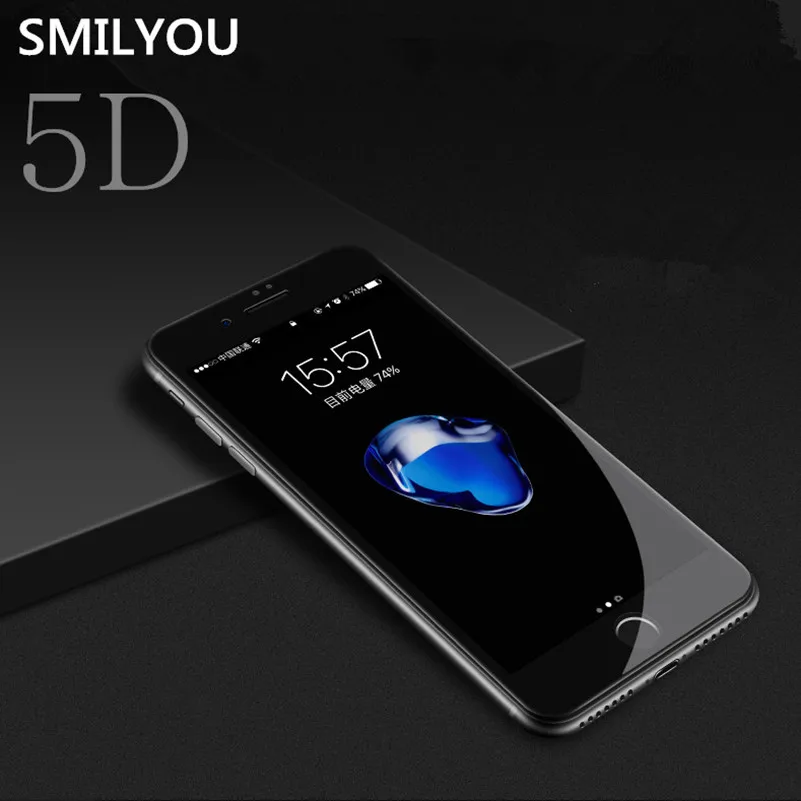 

SMILYOU New 5D Screen Protector for iPhone 8 7 6 6s Plus 8 7 Plus Full Cover Glass for iPhone X XR XS Max Tempered Glass Film