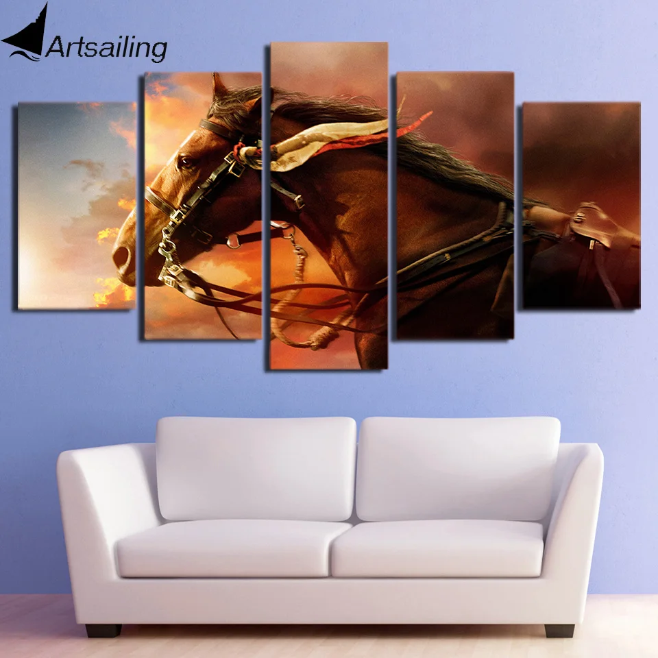 

ArtSailing HD print 5 piece canvas art Horse Under the setting sun modern decorative canvas art print 2018 dropshipping NY-7659C