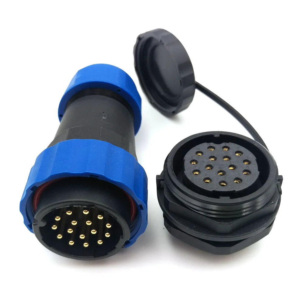 Circular IP68 LED Solar Panel Power Cable Plug Heavy Industrial Connector SD20 2pin Waterproof Connector 2pin, Panel Mount x 2set