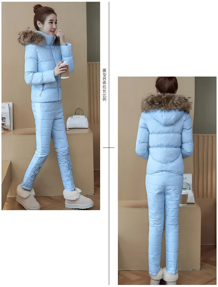 Зимний хлопковый костюм женский новый модный короткий утепленный жакет Женская вышивка большой размер высокого качества два комплекта