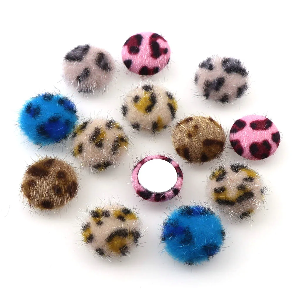 

15mm Leopard Grain Imitated Mink Maomao Buttons Pendant Flatback Diy Accessories Materials Earrings Ears Line Eardrop Parts