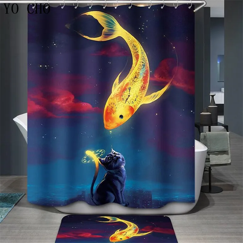 YO CHO Eco-friendly Waterproof Shower Curtains Non-slip Bath Mat
Starfish Printed Bathroom Set Rugs Carpet Doormat Home Decor