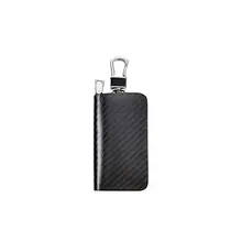 Carbon Fiber with Premium Leather Car Keychain Key Holder Bag Black Zipper Case Remote Wallet Bag
