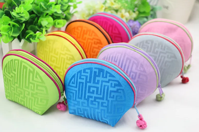 

High End Small Zipper Shell Coin Purse Fine Craft Gift Packaging Bag Natural Mulberry Silk Jewelry Pouch Chinese Favor Box 50pcs