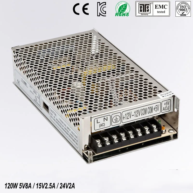 Тройной питание de выход 120 W 5 V 8A 15 V 2.5A 24 V2A ac dc питание T-120D модная одежда по индивидуальному заказу, qualite CE approuve