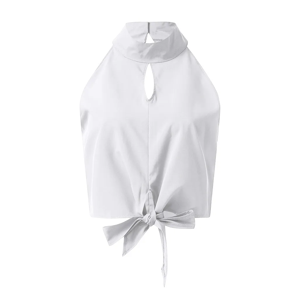 Женская блузка, однотонная, открытая, безрукавка, без рукавов, на бретелях, топы, блузка, жилет, Blusas Mujer De Moda, Женские топы и блузки - Цвет: White
