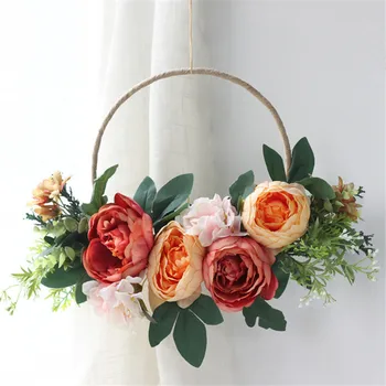 

11 inch Simulation pink rose Garland thanksgiving Wreath home decoration Welcome Door Wreath Wedding decoration spring Gifts