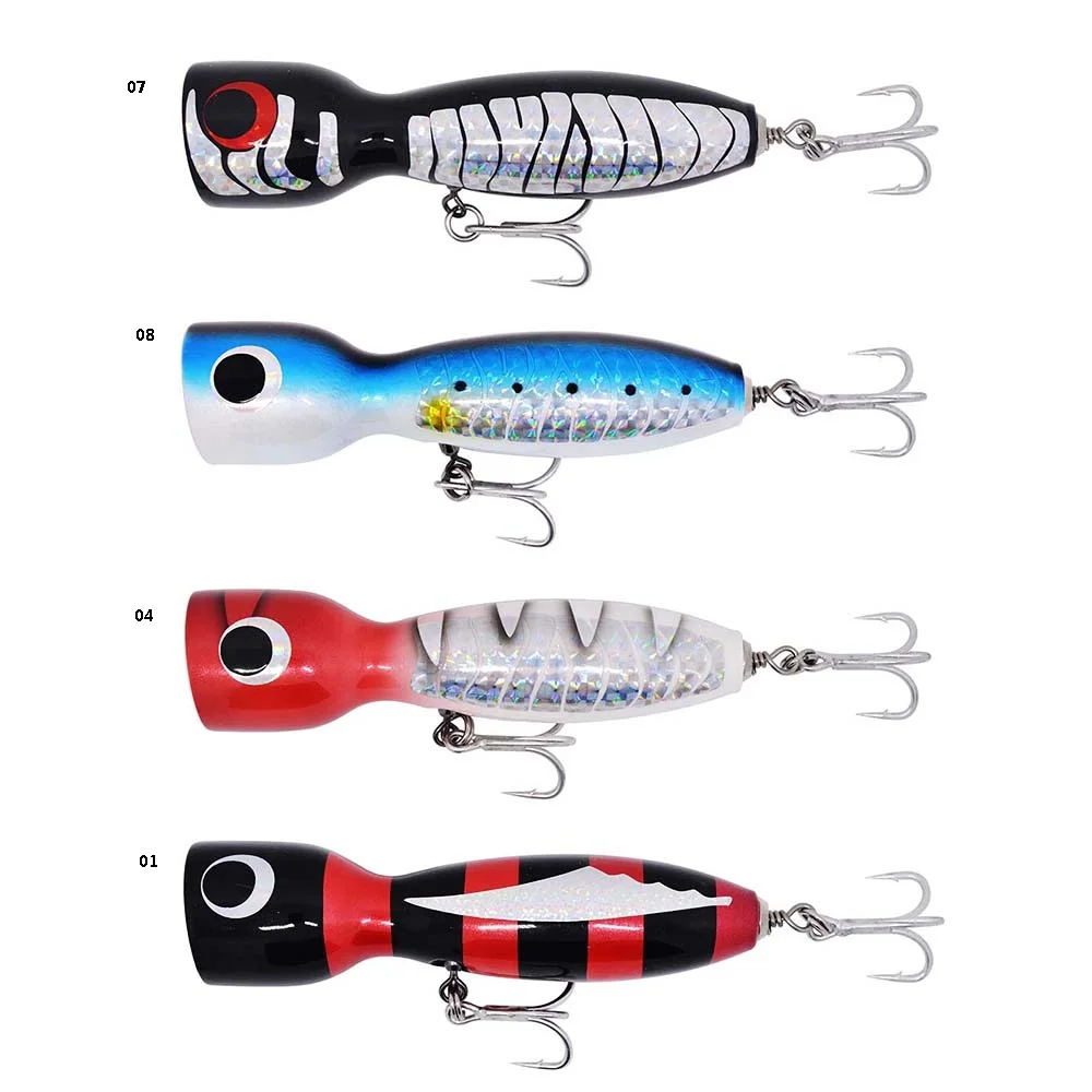 Big Fishing Lure Popper Saltwater Lure handmade Wood Bait Mustad Hook