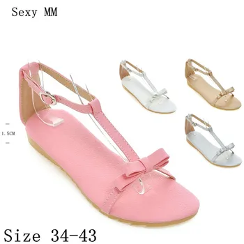 

Summer Style Women Flat Heel Sandals Woman Shoes T-Strap Flip Flops Slippers Ladies Wedge Sandals Plus Size 34-40.41.42.43