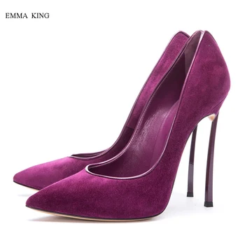

Hot Sale Purple Pumps Suede Pointed Toe Strange Heels Dress Pumps Shallow Slip-on Super High Heels Elegant Women Party Shoes