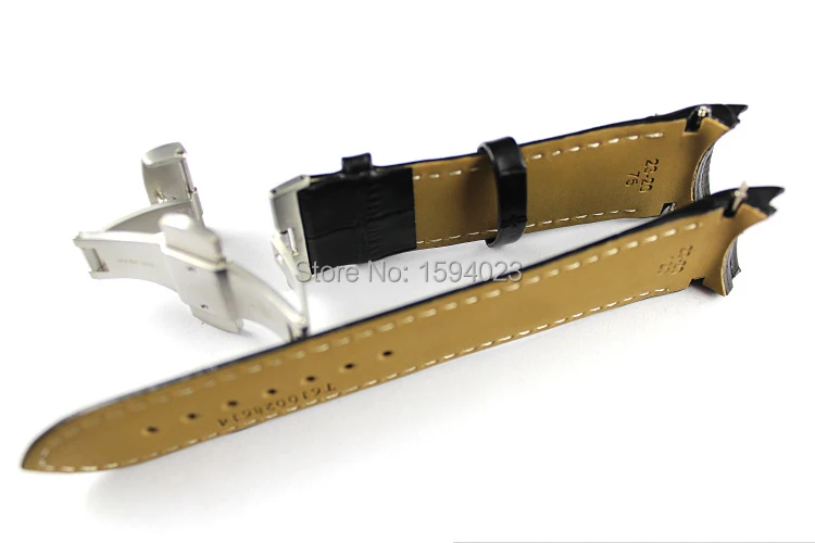 Skup 23mm (klamra 20mm) T035617A wysokiej jakości srebrna klamra motylkowa + T035439 czarne prawdziwa skóry zakrzywiony koniec paski Watchband człowiek