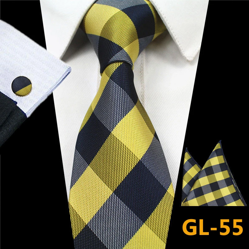 Для мужчин шею Галстуки 8 см галстук из искуственного шелка платок комплект запонок Полосой Цветочные галстук с рисунком «Шотландка»