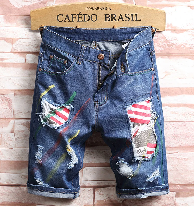 Buy Men Holes Denim Shorts New Fashion Men Summer Blue