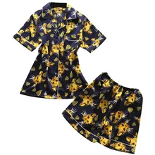 Для женщин 2 шт. летние пижамы короткий рукав шорты для пижамы Свободная Пижама домашняя одежда комплект летние шифоновое платье 40mi02