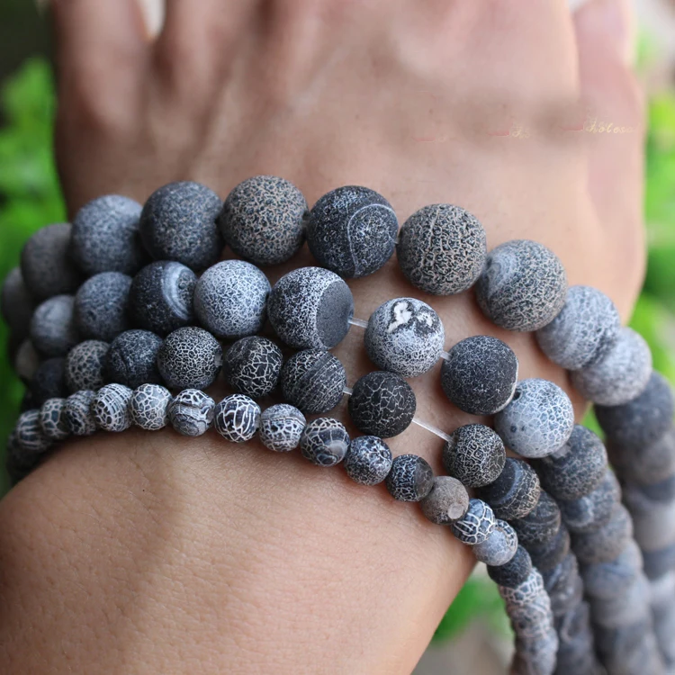 

6mm rock Gem natural stone beads grey round shape necklace earrings spacer men bracelet jewelry diy findings punk Frost geode