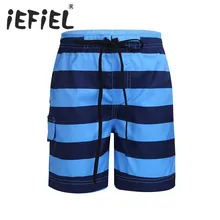 Iefiel для детей Одежда для мальчиков в полоску быстросохнущая с эластичной резинкой на талии с кулиской пляжные шорты для серфинга плавательные шорты-боксеры для летнего серфинга Одежда