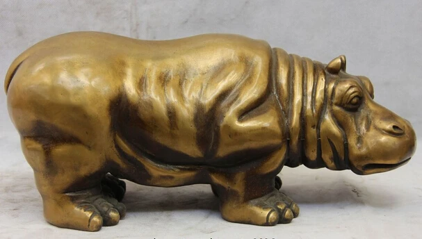 

S0917 China Brass Copper Carved Animal Hippo Hippopotamus River Horse behemoth Statue D0317