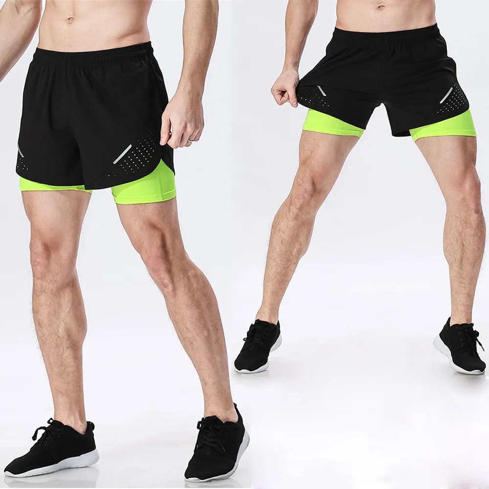 Мужские шорты 2 в 1 для бега, мужские спортивные шорты, быстросохнущие шорты для фитнеса, тренажерного зала, тренировок, пробежек, велоспорта с более длинной подкладкой
