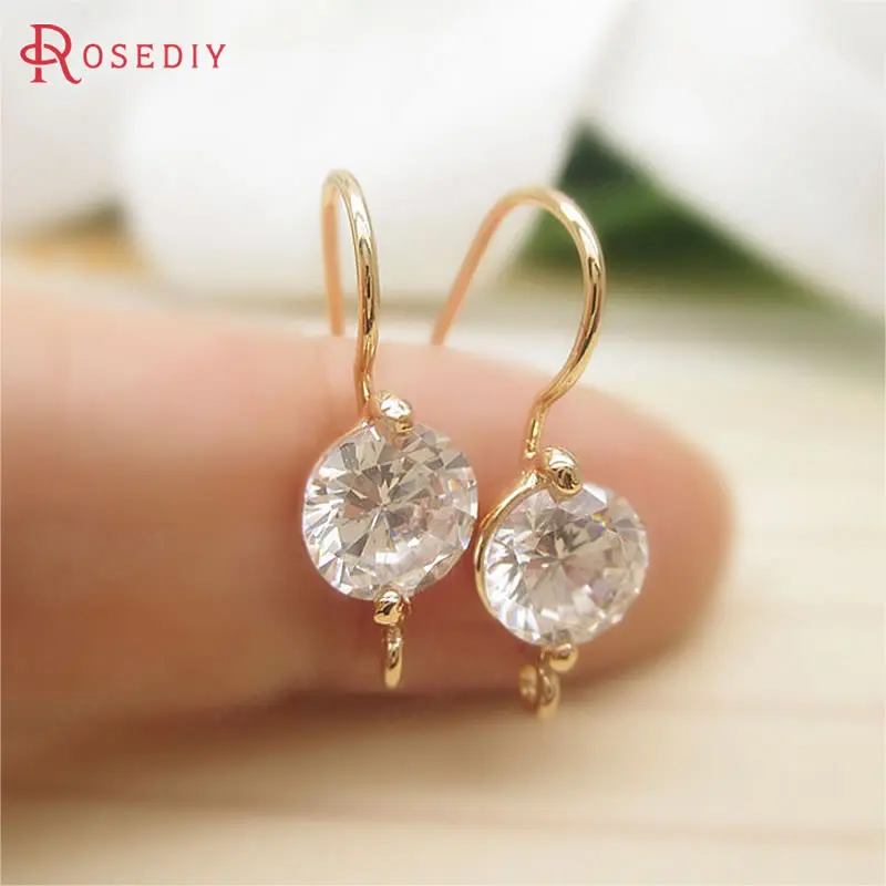 

(D089)4 pieces 21x7mm 24K Champagne Gold Color Plated Brass with Zircon Earring Hooks High Quality Diy Jewelry Findings