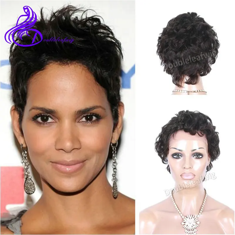 Halle Berry Short Natural Hair Lace Front Human Hair Wigs Black