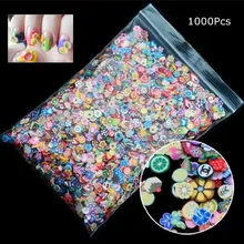 1000 шт./лот, накладки для ногтей в форме фруктовых перьев, смешанные полимерные глиняные трости, наклейки для ногтей, Гель-лак, сделай сам, украшение для ногтей