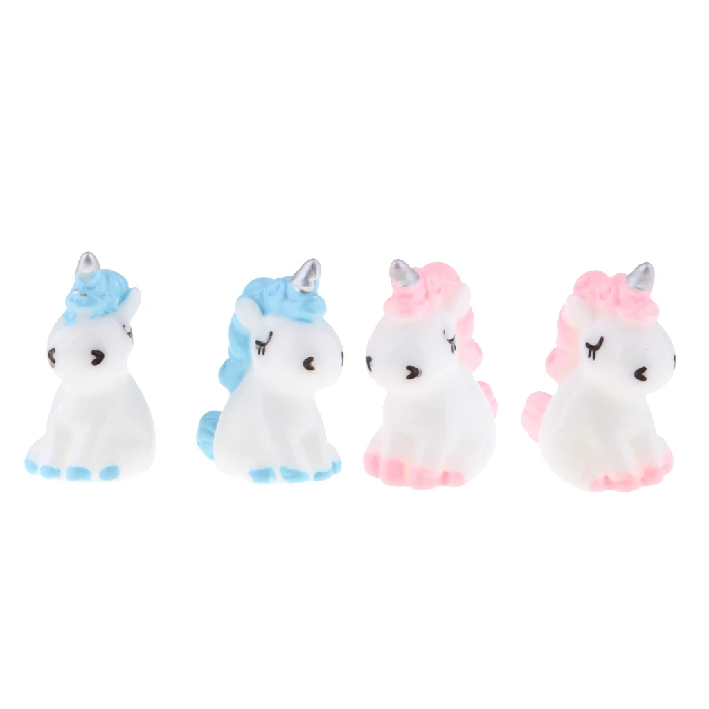  4 Packed Mini Resin Unicorn Statues Miniature Fairy Garden Dollhouse Ornaments Decoration Mini Landscape  Home Bedroom Decor